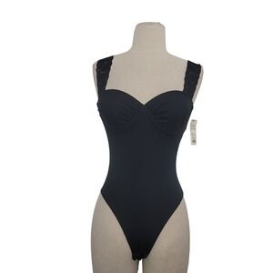 NWT Vintage Victoria's Secret Gold Label Bodysuit Sz XS Black Lace Trim Romantic